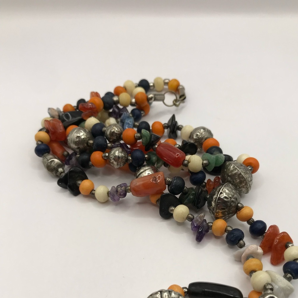 Double Strand Multicolor Semi Precious Beaded Necklace - Picture 10 of 13